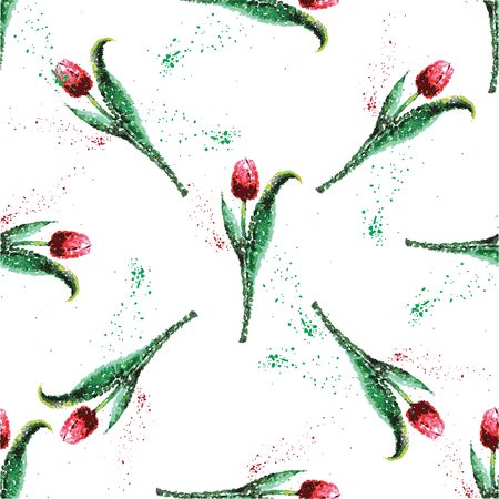 Seamless vivid tulip pattern. watercolor..Seamless pattern can be used for wallpaper, pattern fills, web page backgrounds, surface textures.のイラスト素材