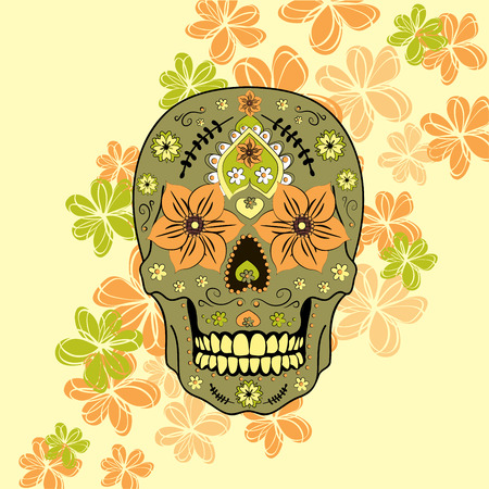 Day of The Dead colorful Skull with floral ornament, vectorのイラスト素材