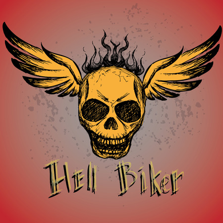 biker emblem,   or tattoo, hand drawing, vectorのイラスト素材