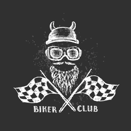 biker tattoo or emblem, hand drawn design elements. vector illustrationのイラスト素材