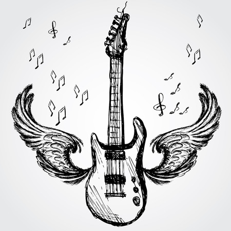 music background with rock guitar and wings, vectorのイラスト素材