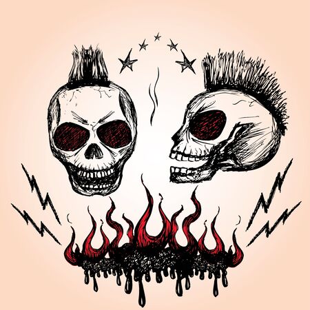 Vector emblem with a skull , hand drawing, vectorのイラスト素材