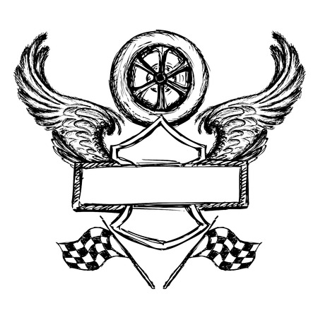 biker tattoo or emblem , hand drawn design elements. vector illustrationのイラスト素材