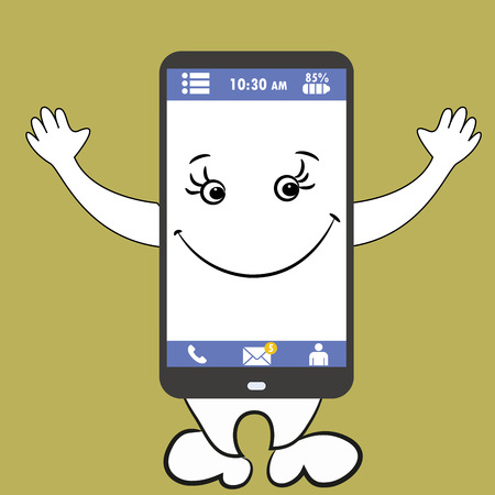 smartphone smiling with hands and legs, vectorのイラスト素材