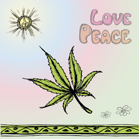 vector hand drawing illustration  cannabis ,peace, love.のイラスト素材