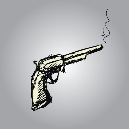 handgun or old revolver, hand drawing , vector illustrationのイラスト素材