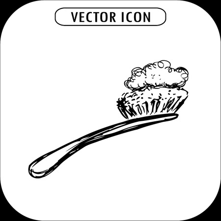 toothbrush with a toothpaste, hand drawn icon, vectorのイラスト素材