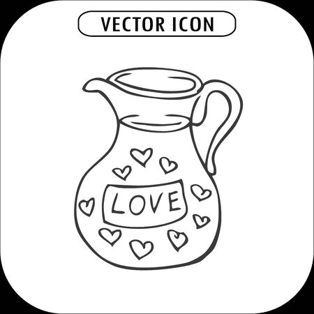 Carafe with hearts, hand drawing, vector iconのイラスト素材