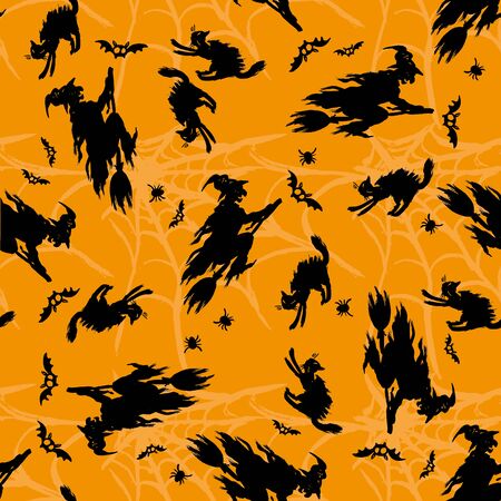 seamless background for Halloween with witchesのイラスト素材