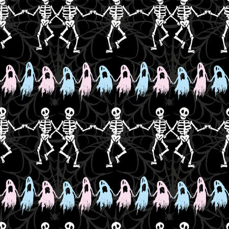 Vector seamless skeleton and ghost patternのイラスト素材