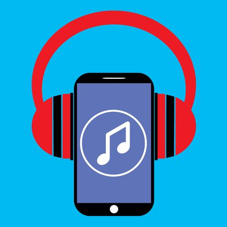 smartphone and headphones with music player app, vectorのイラスト素材