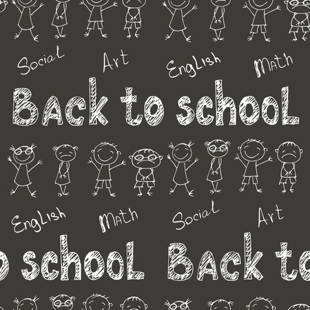 Back to school - pen sketch seamless background on black. Can be used for wallpaper, pattern fills, textile, web page background, surface textures. Vector illustration.のイラスト素材