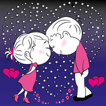 A couple in love against the evening sky and the heart of stars, vectorのイラスト素材