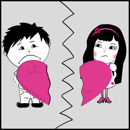Man and woman holding part of a broken heart, vectorのイラスト素材