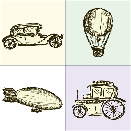 Steampunk Gears, machine, airship, balloon, hand drawing, vectorのイラスト素材