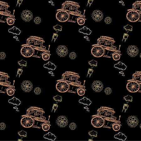 Seamless pattern Steampunk with old car . Hand drawing. Seamless pattern can be used for wallpaper, pattern fills, web page backgrounds, surface texturesのイラスト素材