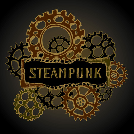 steel gears, steampunk, hand drawing, vector illustrationのイラスト素材