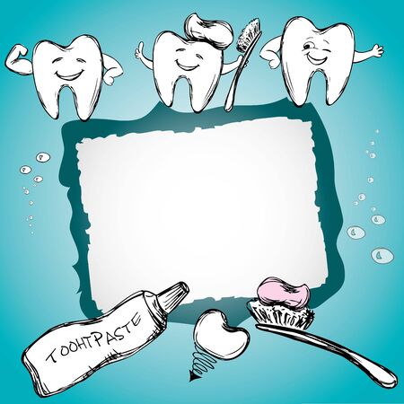 Frame with healthy teeth, toothpaste, toothbrush, vectorのイラスト素材