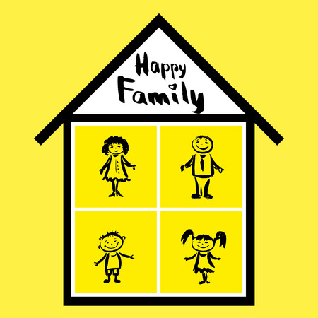 Happy family and home, hand drawn vectorのイラスト素材