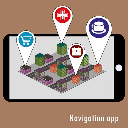 Mobile navigation GPS with map pointers . Responsive icon with map pointers. Vectorのイラスト素材