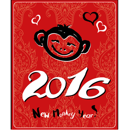 Happy new year 2016. Year Of The red Monkey. Hand drawn.Vector Illustrationのイラスト素材