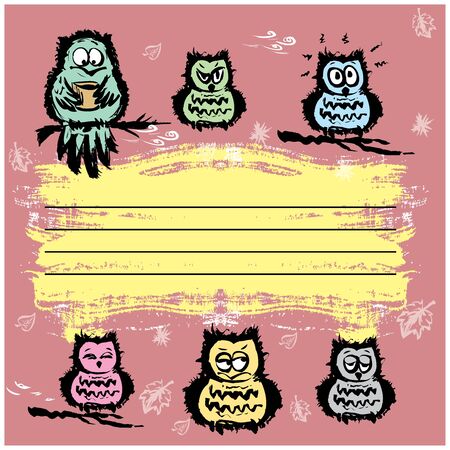Notebook cover design various cute owls, vectorのイラスト素材