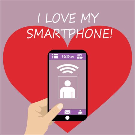Creative I Love My Phone, smartphone in hand, vectorのイラスト素材