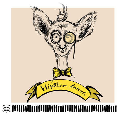 Hand Drawn Fashion Portrait of lemur Hipster isolated on backgroundのイラスト素材