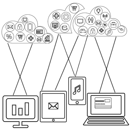 Cloud Computing Thin Line , Vector Icons Set. Web Technologies, vector illustrationのイラスト素材