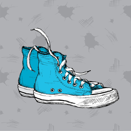 Vintage Sneakers Hand Drawn, vector illustration.のイラスト素材