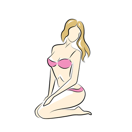 beautiful girl in a swimsuit isolated on white, vectorのイラスト素材