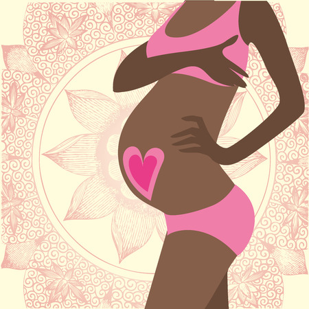 pregnant woman and lotus flower. happy mothers day.Vector illustration.のイラスト素材