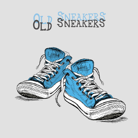 Vintage Sneakers Hand Drawn, vector illustrationのイラスト素材