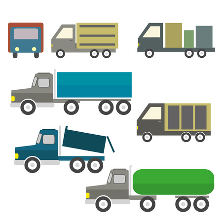 Trucks and trailers on a white background. Delivery and shipping cargo trucks and semi-trucksのイラスト素材