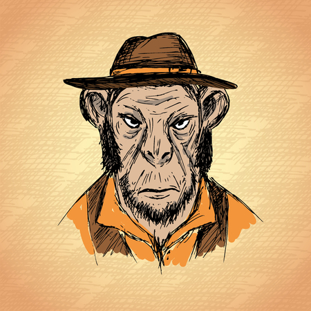 Hand Drawn Fashion Portrait of Monkey Hipster isolated on background, vectorのイラスト素材