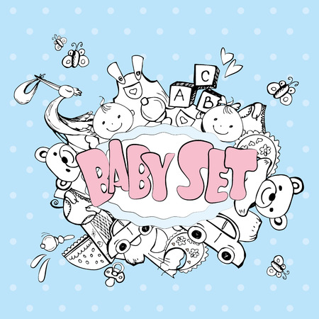 Cute Newborn baby set . Vector hand drawn collectionのイラスト素材