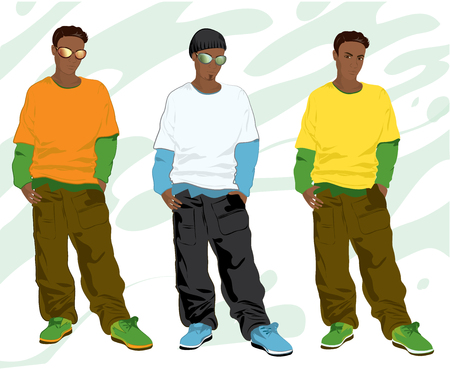 Vector illustration Set of trendy hip-hop guysのイラスト素材