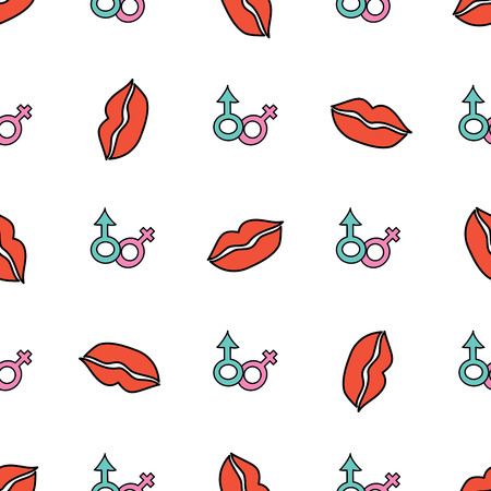 Vector seamless pattern background with red lipsのイラスト素材