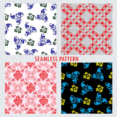 A set of four abstract floral vector seamless patternsのイラスト素材