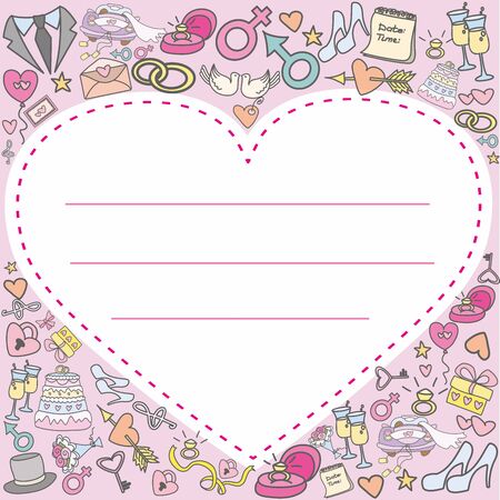 doodle wedding greeting card or invitation card, hand drawn, vector illustrationのイラスト素材