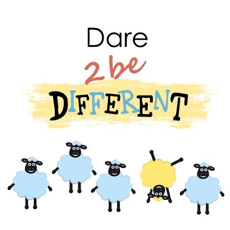 Cartoon sheeps , one sheep different from other, dare to be different , vector illustrationのイラスト素材