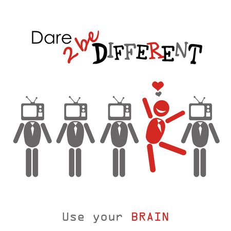 Dare to be diferent.man with TV head , one different, vector illustrationのイラスト素材