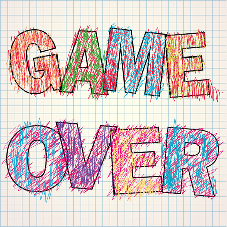 Game Over painted children's style pencil,vector illustrationのイラスト素材