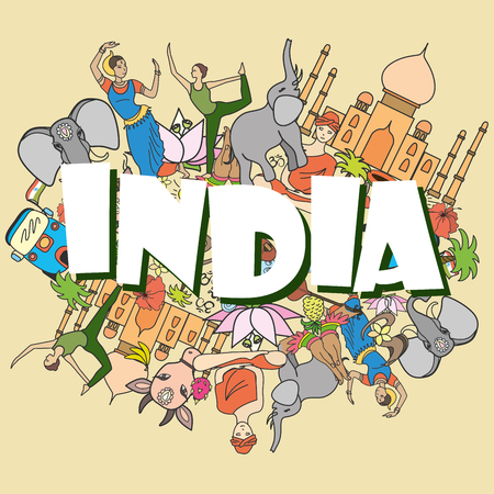 India colored set,vector illustrationのイラスト素材
