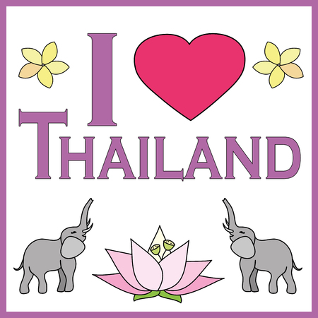 I love Thailand background with elefant and flower, vector illustrationのイラスト素材