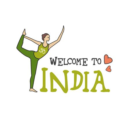 Welcome to India .Woman in a yoga pose ,vector illustrationのイラスト素材