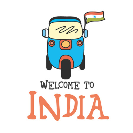 Welcome to India . Tuk tuk transport, vector illustrationのイラスト素材