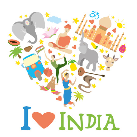 Set of India  heart shaped , cartoon icons ,vector illustrationのイラスト素材