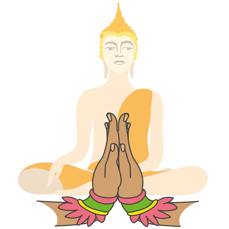 Buddha and Two hands  in prayer, vector  illustrationのイラスト素材