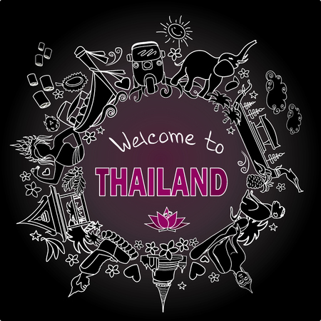 Welcome to Thailand . Set Thai color vector icons and symbols , vector illustrationのイラスト素材
